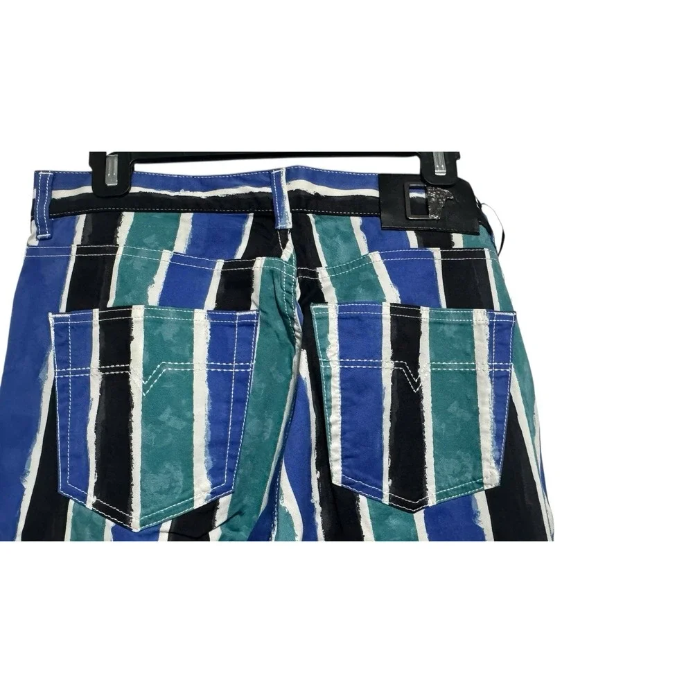 Versace Collection Men's Striped‎ Slim Fit Pants 33 Blue Green Cotton Stretch